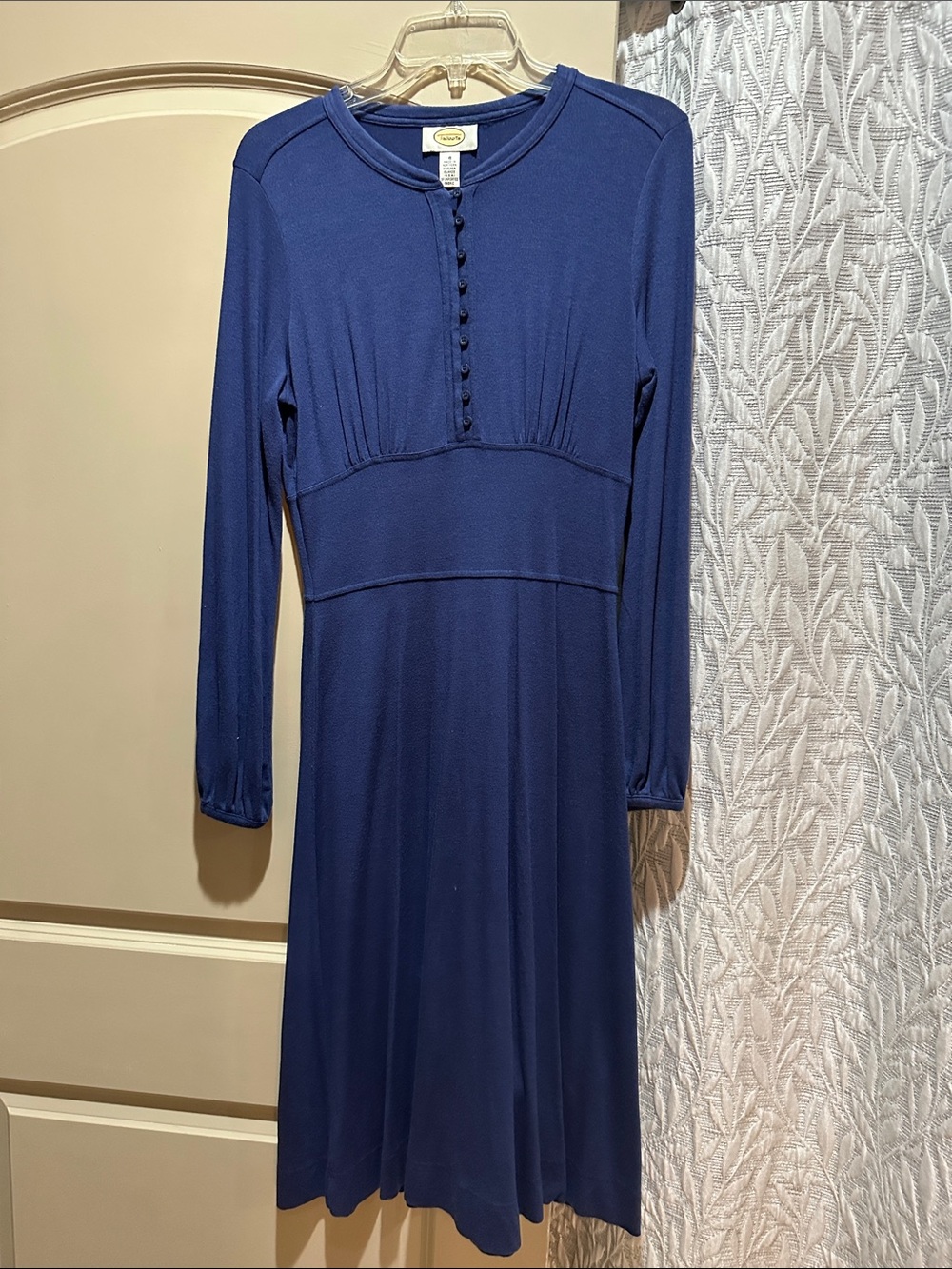 Talbots Navy Long-Sleeve Midi Dress with Front Buttons